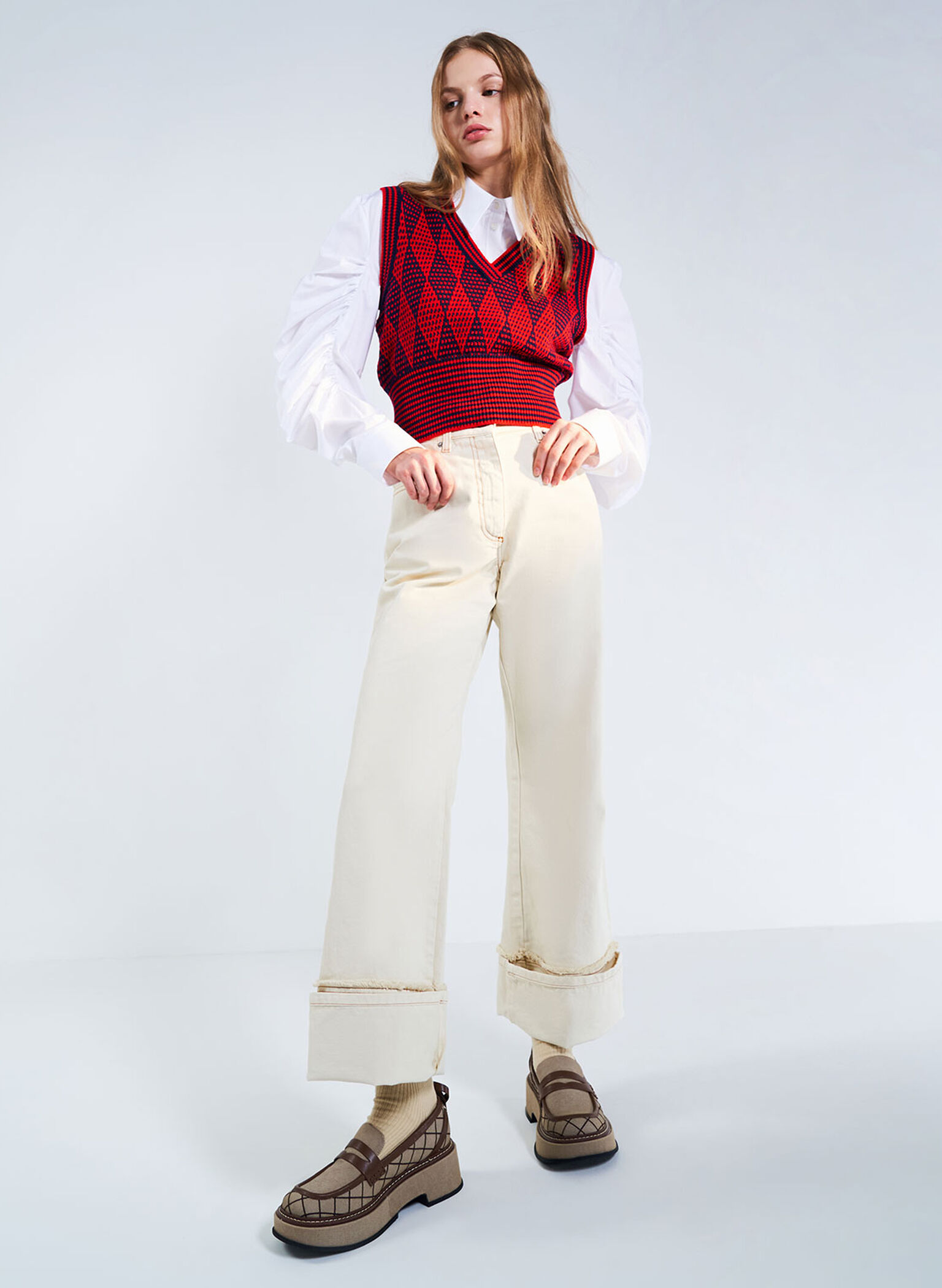 Frankie Grid-Print Platform Penny Loafers, Brown, hi-res