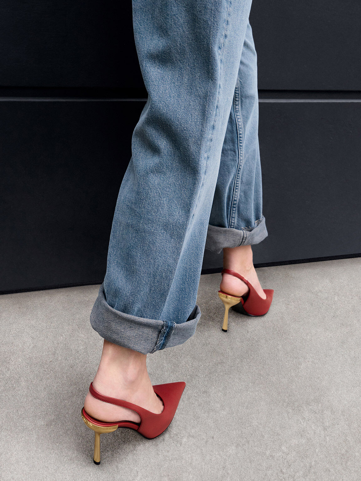 Brick Metallic-Heel Pointed-Toe Slingback Pumps - CHARLES & KEITH  International