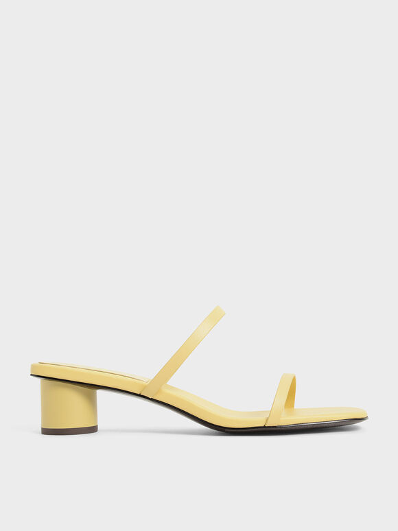 Double Strap Cylindrical Heel Mules, Yellow, hi-res