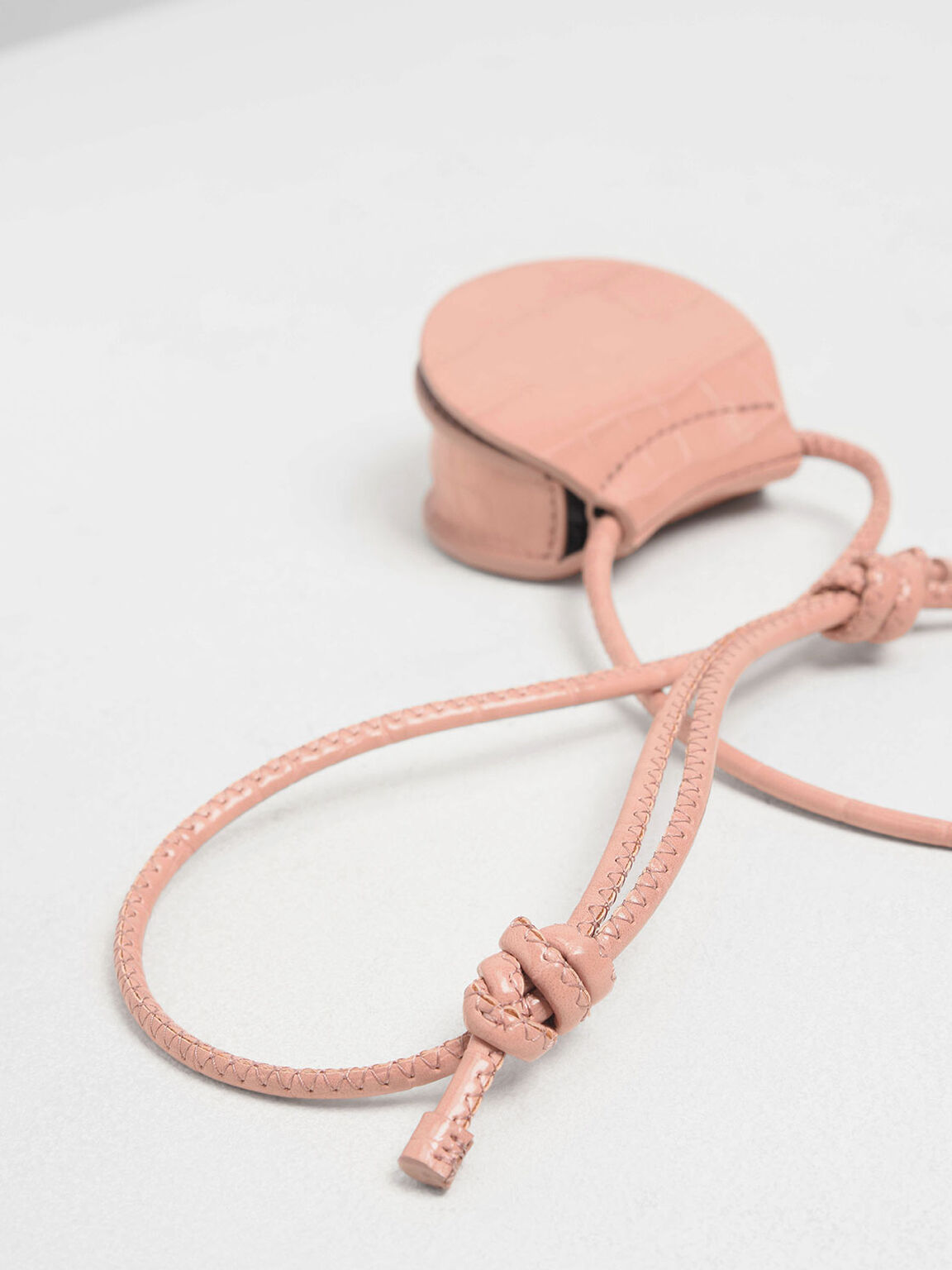 Croc-Effect Necklace Bag, Pink, hi-res