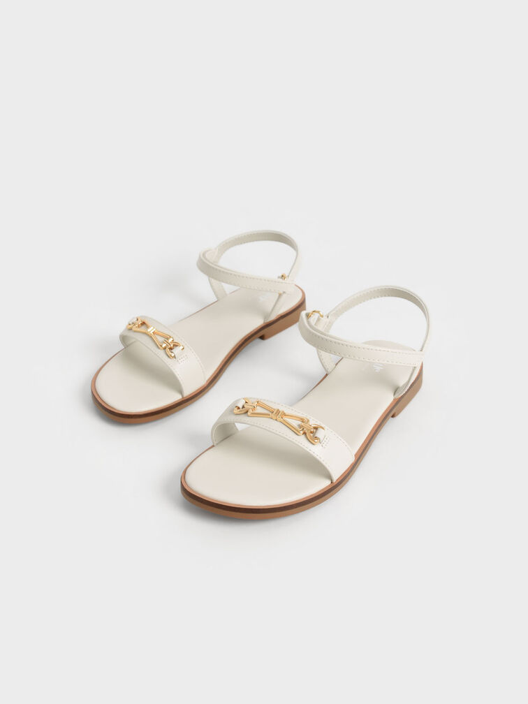 Girls' Metallic Accent Sandals, Chalk, hi-res