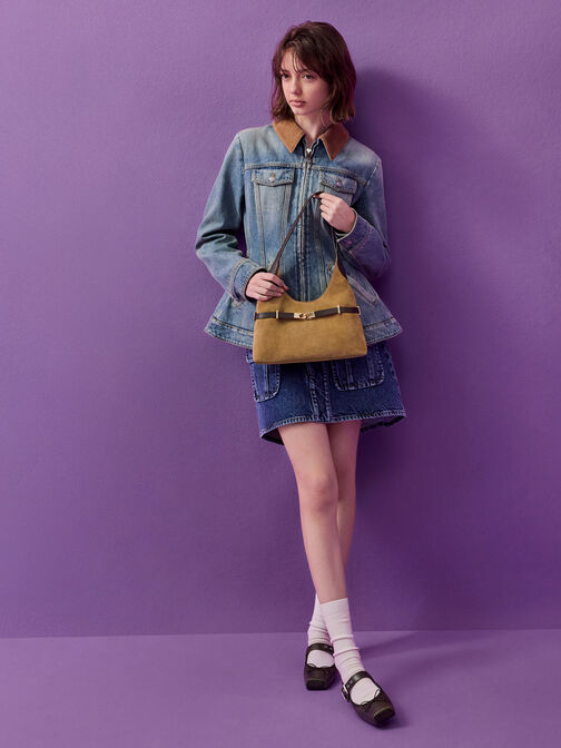Arlet Recycled Suede Metallic-Accent Belted Hobo Bag, Sahara Sand, hi-res