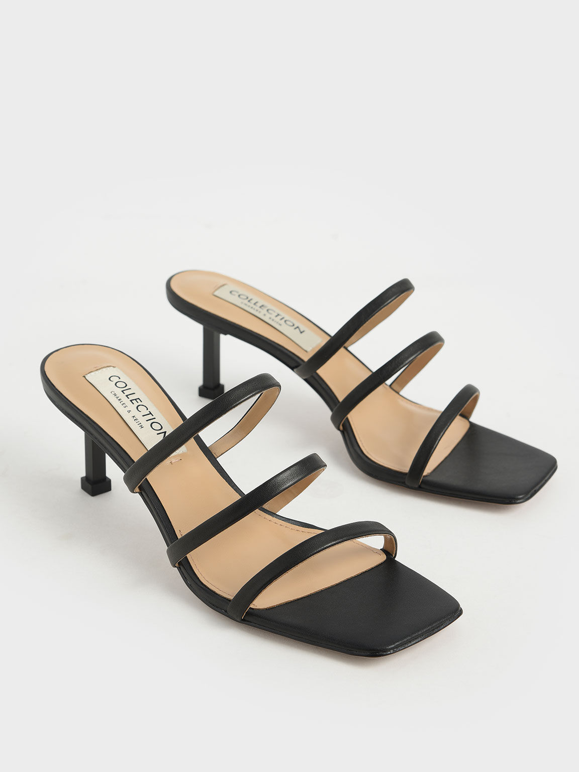 Strappy Heeled Mules, Black, hi-res