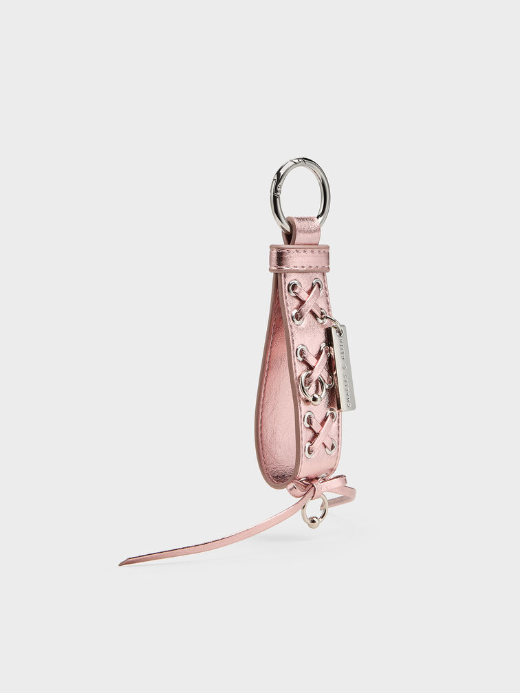 Grommet Lace-Up Bag Charm, Aura Pink, hi-res