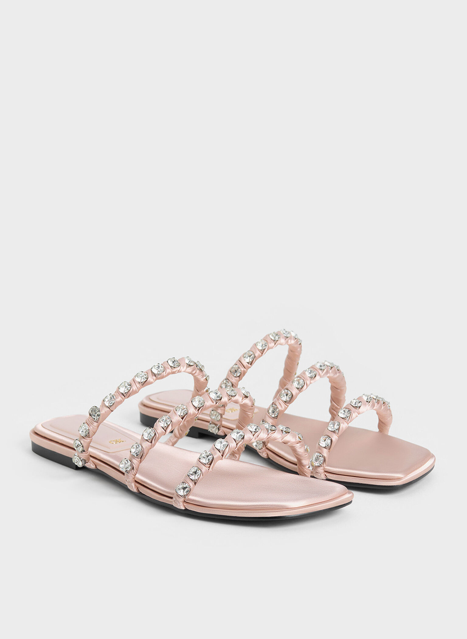 Goldie Recycled Polyester Gem-Encrusted Slide Sandals, Light Pink, hi-res