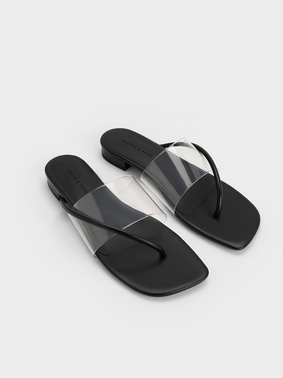 Transparent Thong Sandals, Black, hi-res