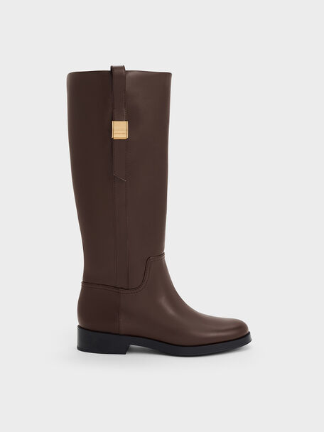 Yvette Metallic-Accent Knee-High Boots, Dark Brown, hi-res