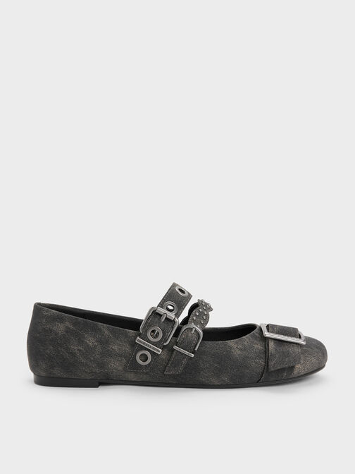 Aether Grommet Studded Mary Jane Flats, Dark Grey, hi-res