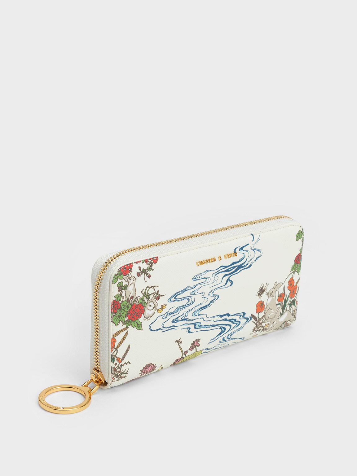 Rabbit Illustrated Long Wallet, Cream, hi-res