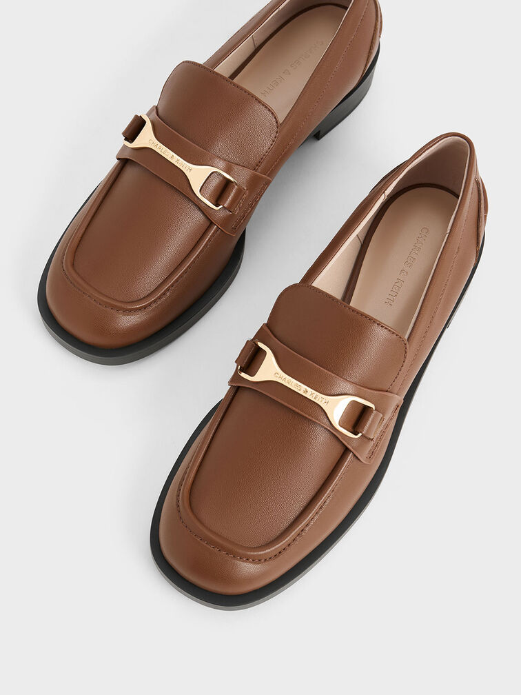 Metallic-Accent Loafers, Cognac, hi-res