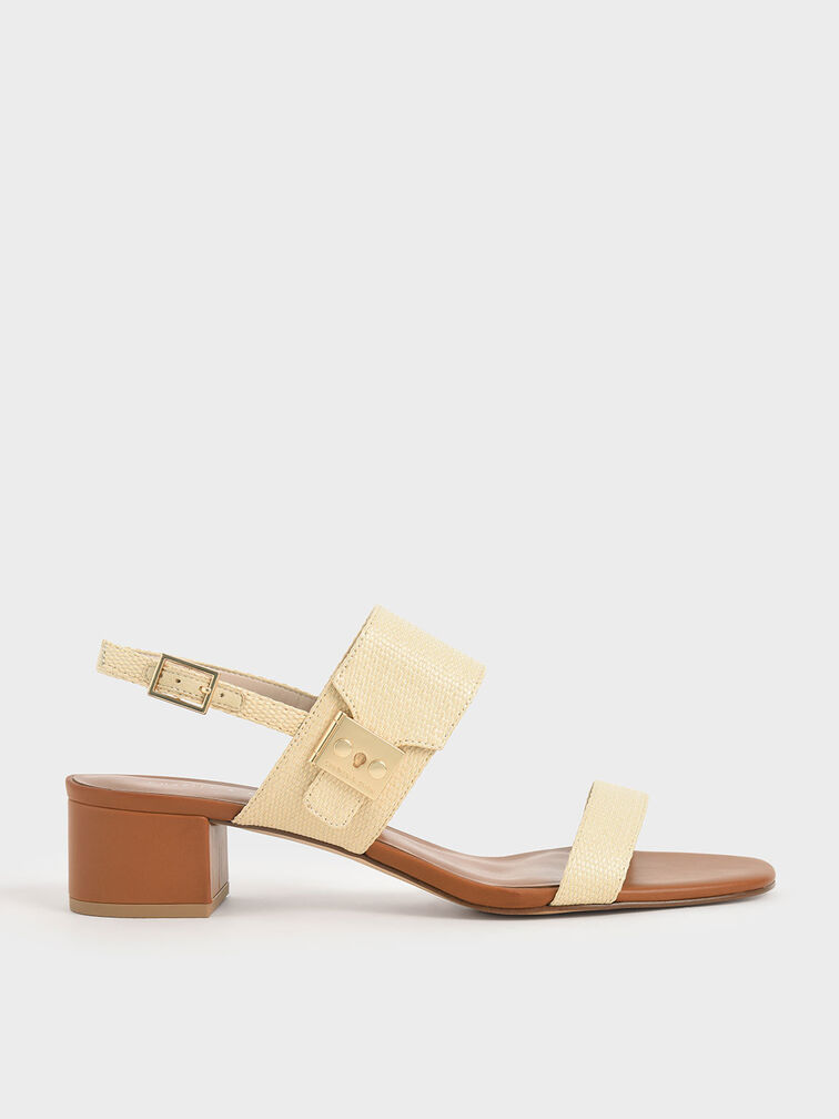 Raffia Buckle Strap Sandals, Sand, hi-res