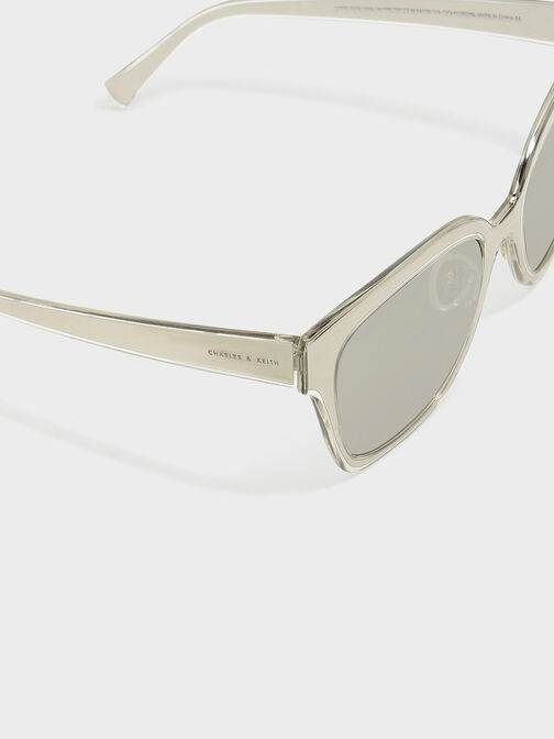Oversized Square Metallic Accent Sunglasses, Silver, hi-res
