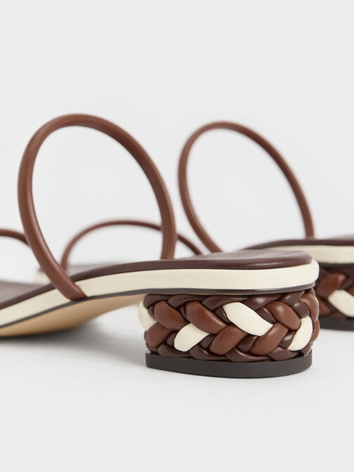 Double-Strap Braided-Heel Mules, Brown, hi-res