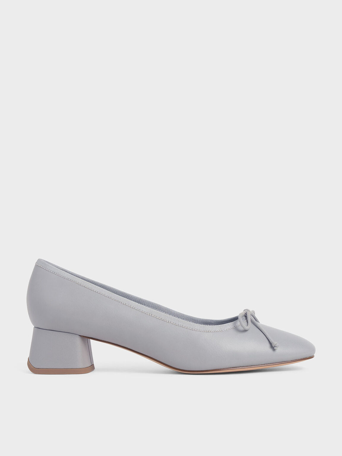 Bow Block Heel Pumps, Grey, hi-res