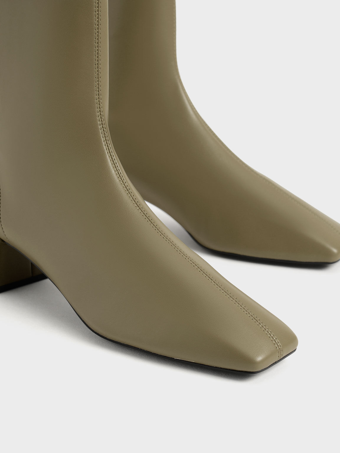 Block Heel Zip-Up Ankle Boots, Olive, hi-res