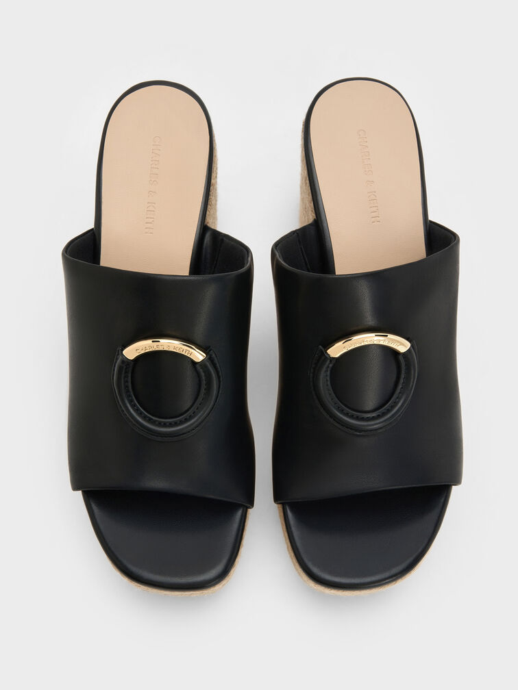 Metallic-Accent Espadrille Wedges, Black, hi-res