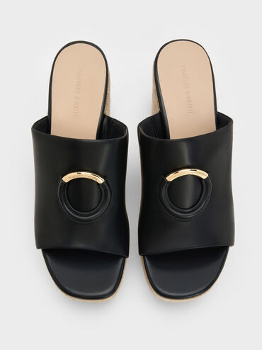 Metallic-Accent Espadrille Wedges, Black, hi-res
