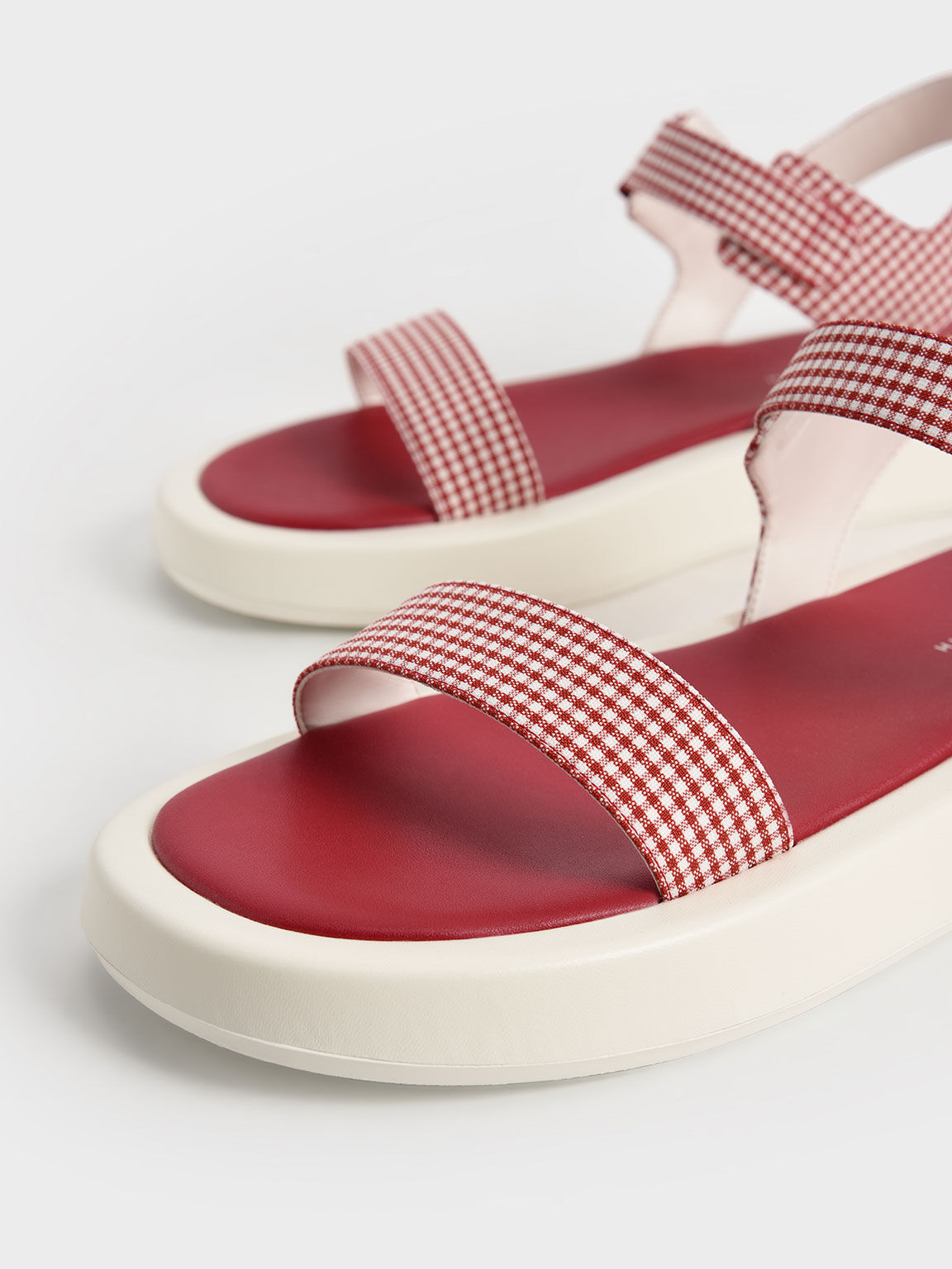 Check-Print Buckled Ankle Strap Flatform Sandals, Red, hi-res