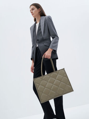 Celia Double Handle Quilted Tote Bag, Taupe, hi-res