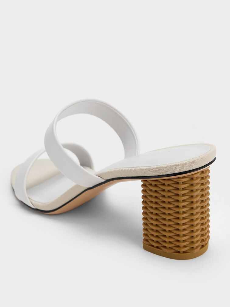 Rattan Block Heel Sandals, White, hi-res