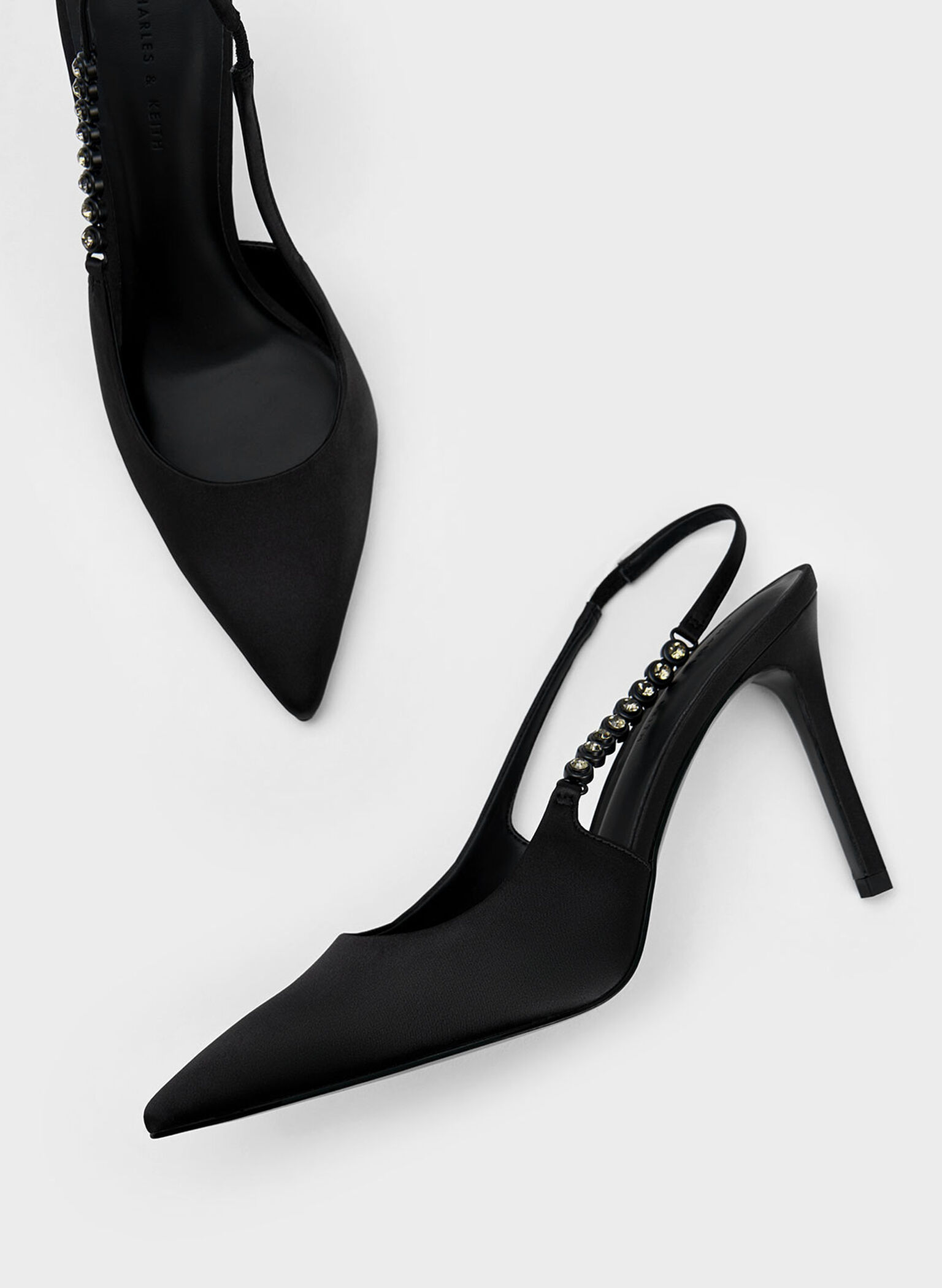 Flores Recycled Polyester Gem-Strap Slingback Pumps, Black, hi-res
