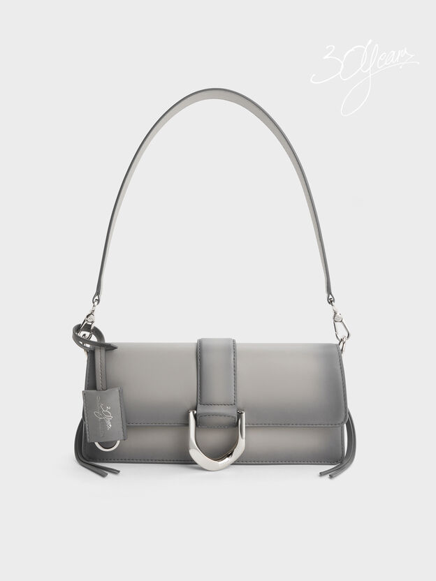 Gabine Leather Burnished Shoulder Bag, Grey, hi-res