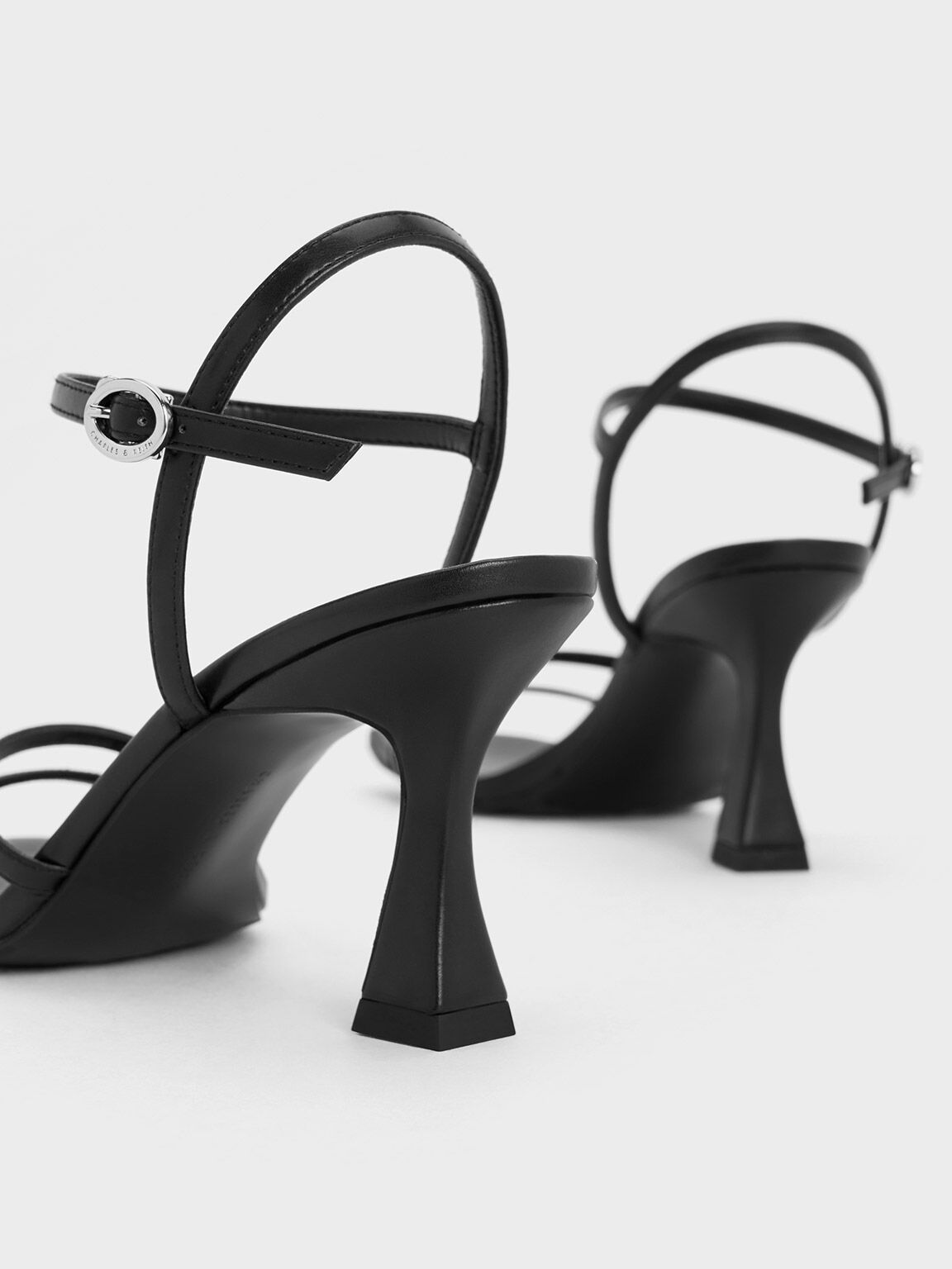 Strappy Trapeze Heel Sandals Black