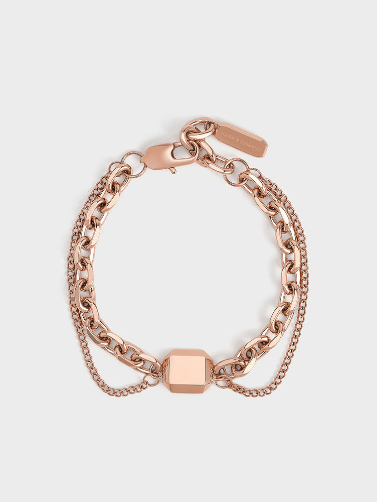 Pulsera de doble cadena de eslabones Keziah, Oro rosa, hi-res