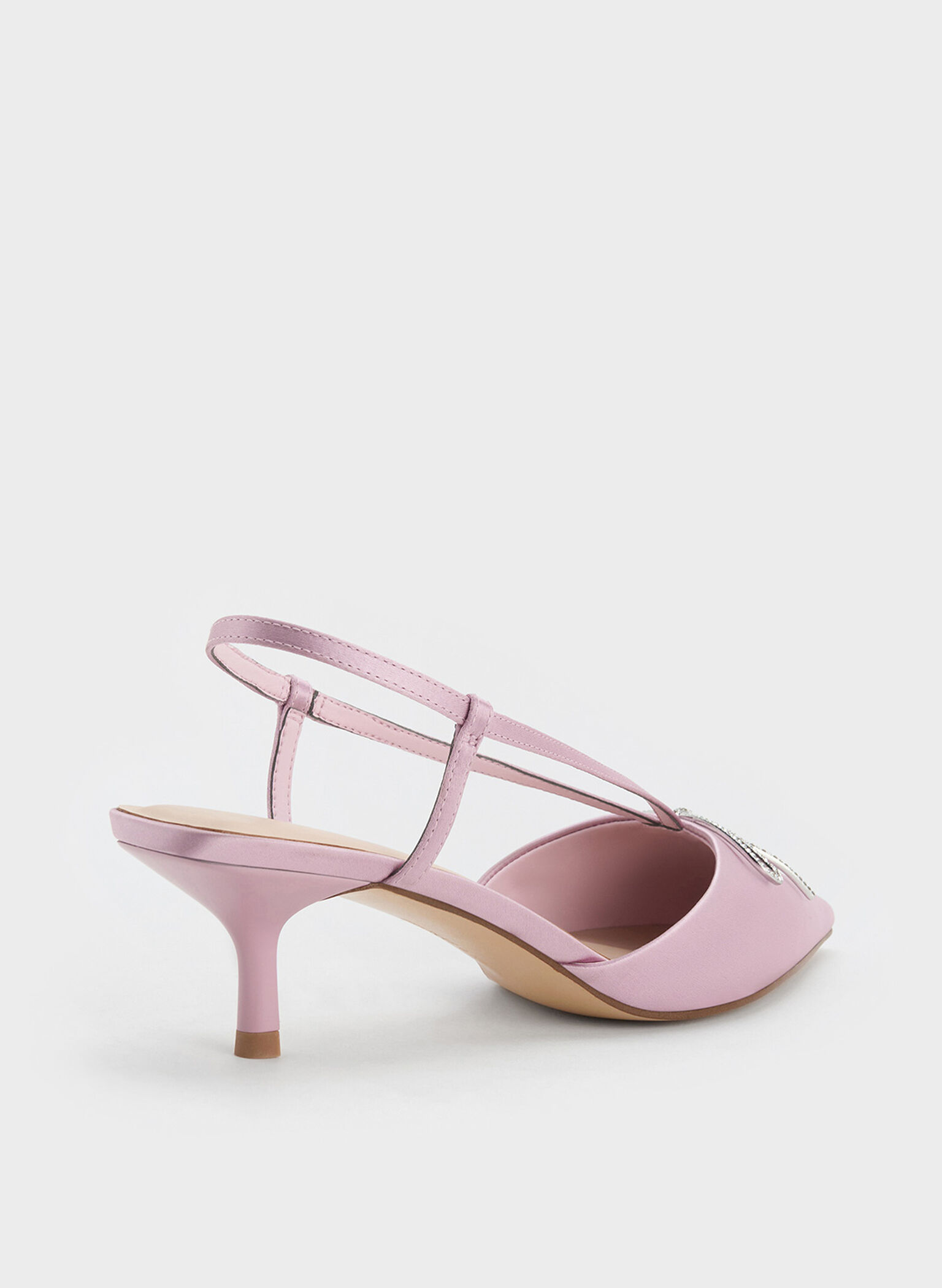 Recycled Polyester Crystal-Bow Kitten-Heel Slingback Pumps, Lilac, hi-res