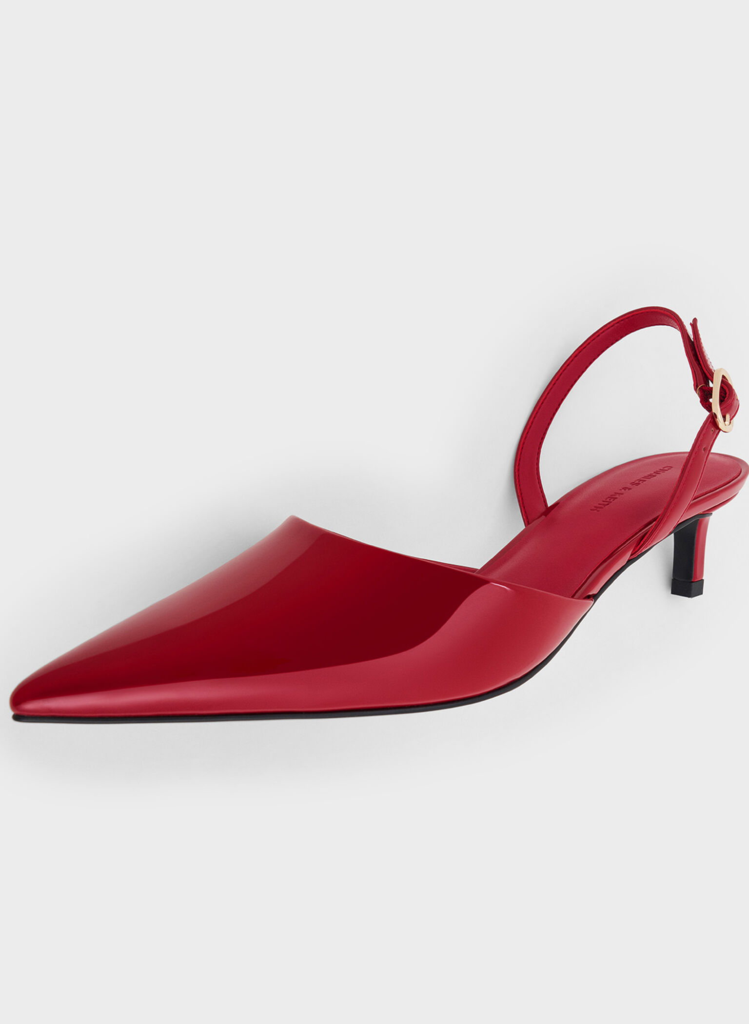 Patent Pointed-Toe Slingback Kitten Heels, Red, hi-res