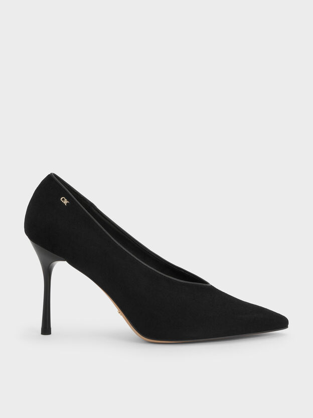 Escarpins pointus en cuir et daim, Noir Textur&eacute;, hi-res