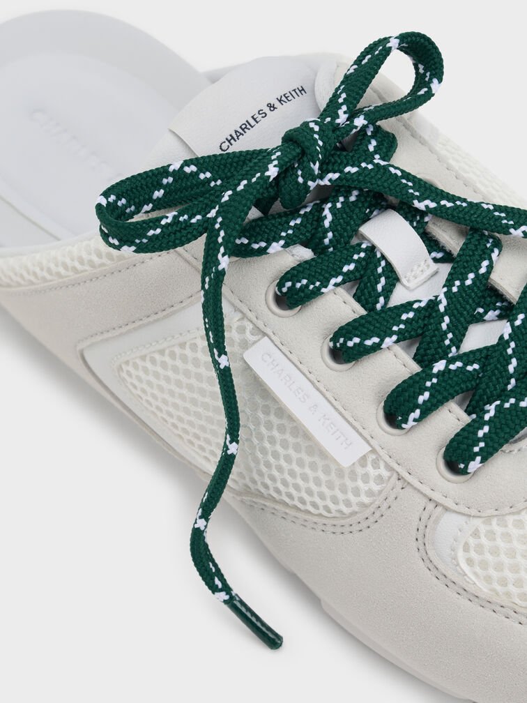 Mesh Patterned-Lace Slip-On Sneakers, White, hi-res