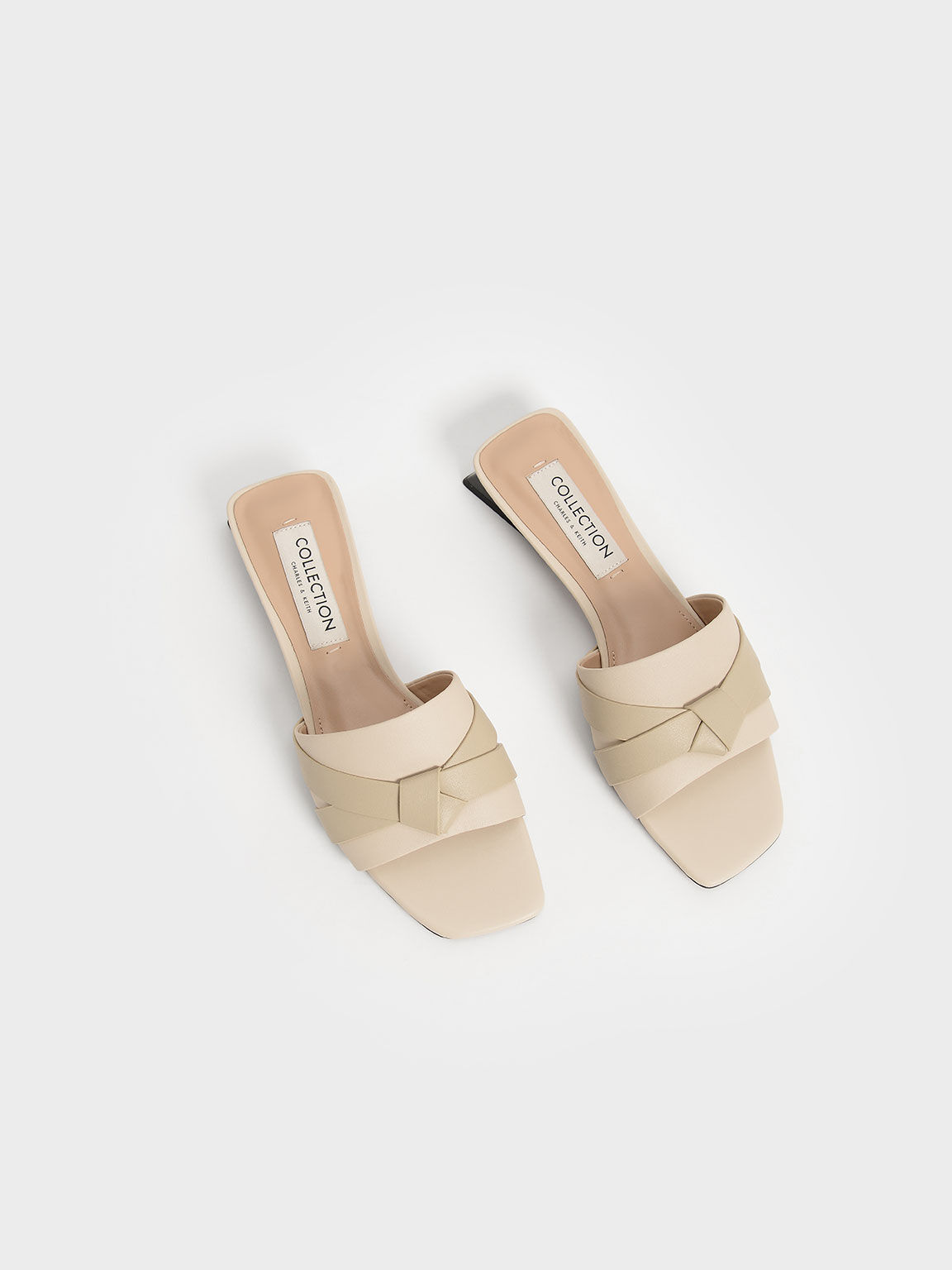 Leather Bow-Tie Trapeze Heel Mules, Chalk, hi-res