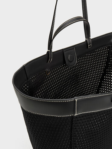 Ida Knitted Sculptural Tote Bag, Black, hi-res