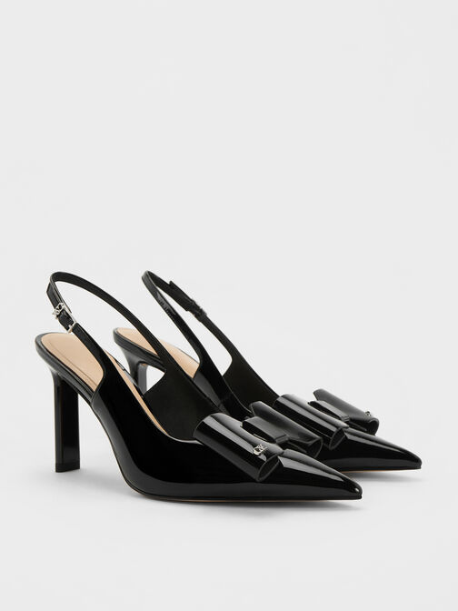 Lu Patent Leather Bow Blade-Heel Slingback Pumps, Black Patent, hi-res
