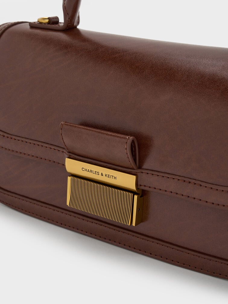 Charlot Elongated Top Handle Bag, Dark Brown, hi-res
