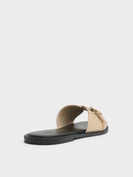 Buckled-Strap Slide Sandals, Beige, hi-res