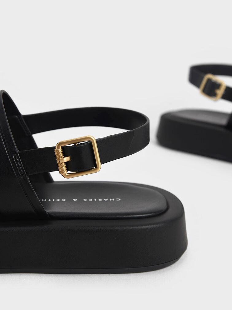 Open Toe Slingback Platform Sandals, Black, hi-res