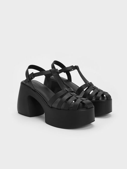 Interwoven Platform Gladiator Sandals, Black, hi-res