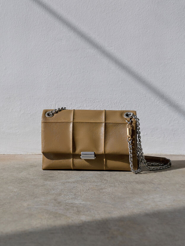 Delfina Quilted Chain-Strap Shoulder Bag, Walnut Brown, hi-res