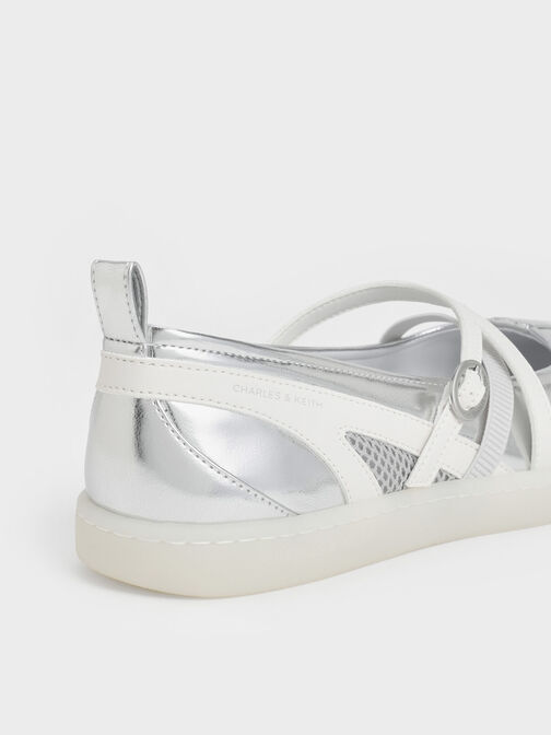 Metallic Mesh Two-Tone Ballet Sneakers, Silver, hi-res