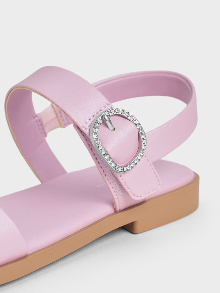 Girls' Pearlescent Crystal-Buckle Double-Strap Slingback Sandals, Blush, hi-res