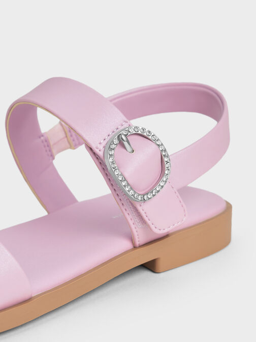 Girls' Pearlescent Crystal-Buckle Double-Strap Slingback Sandals, Blush, hi-res