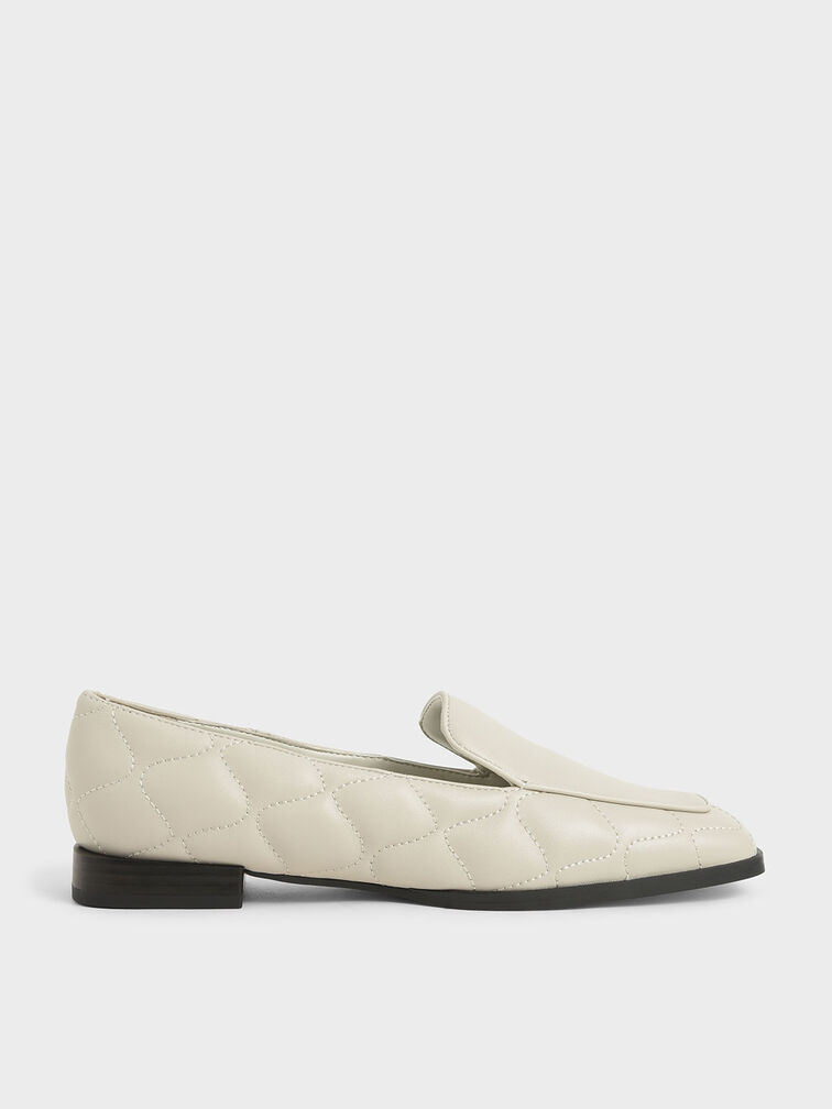 Quilted Leather Loafers, Chalk, hi-res