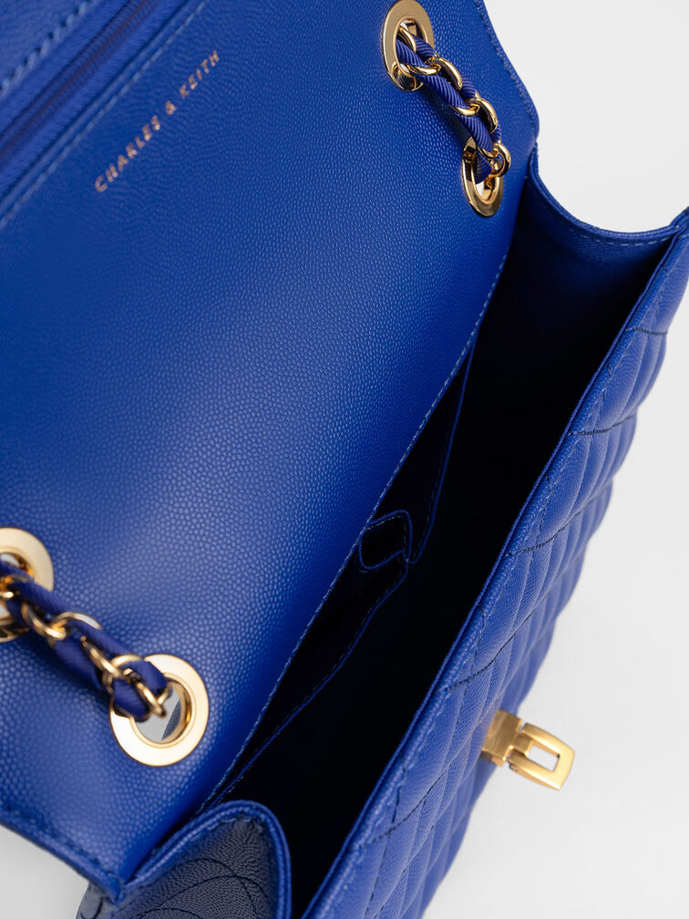 Quilted Chain Strap Clutch, Cobalt, hi-res