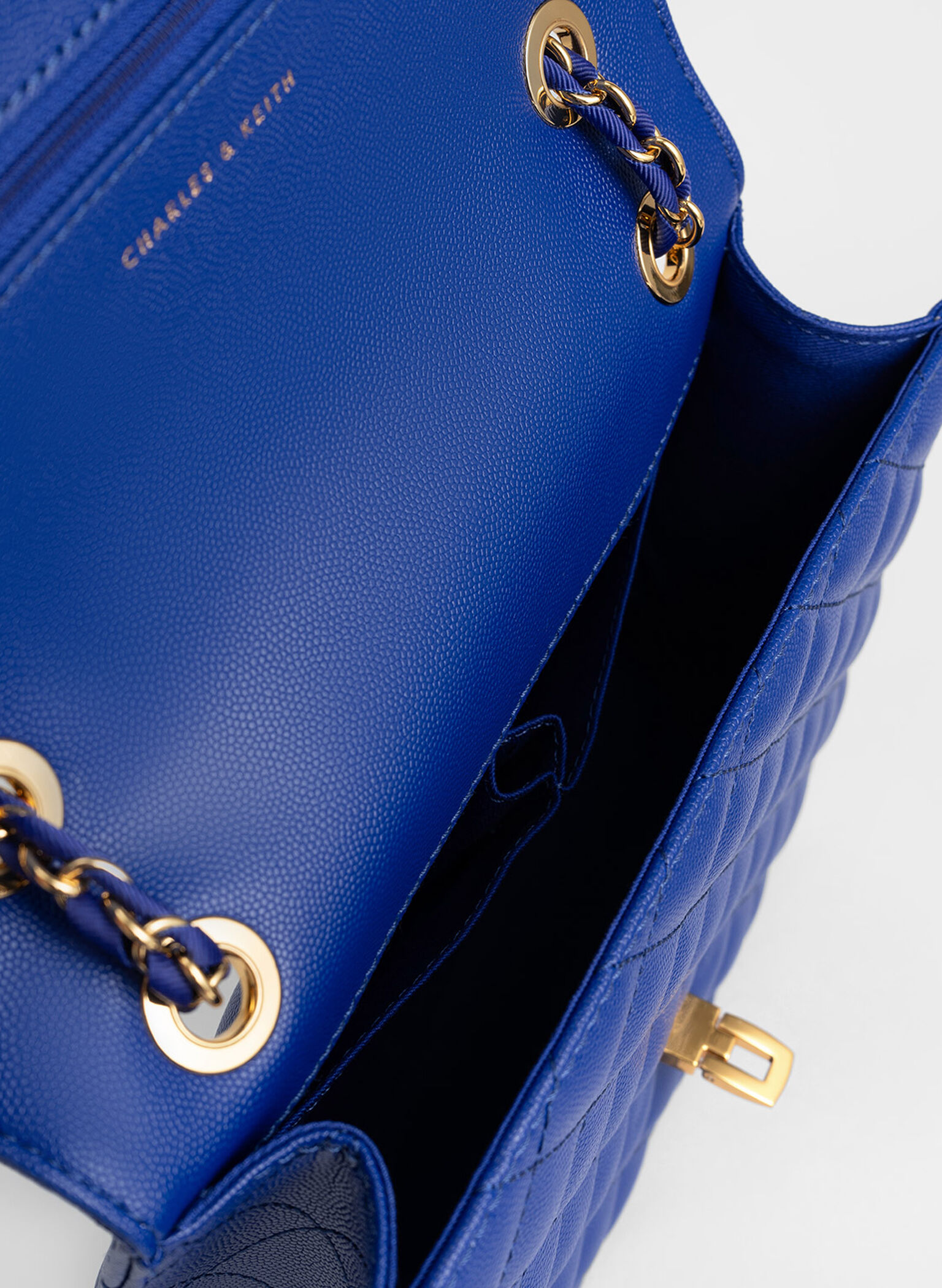 Quilted Chain Strap Clutch, Cobalt, hi-res