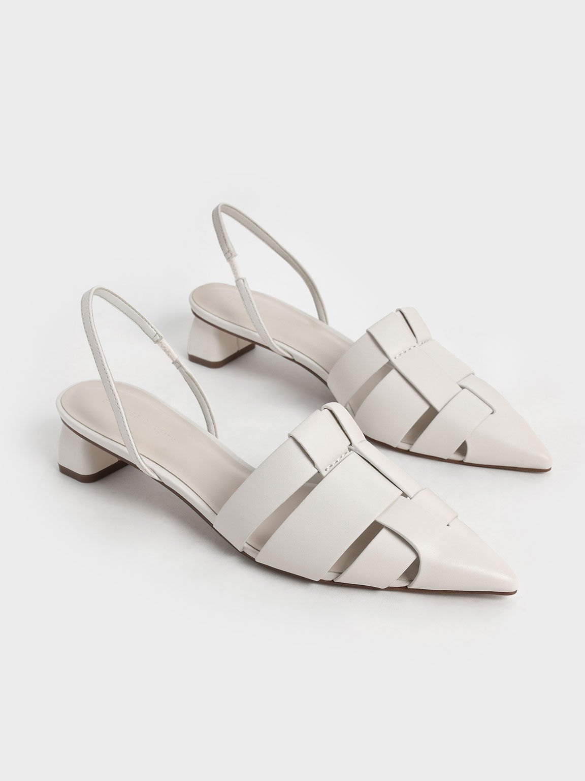 Woven Slingback Pumps, Chalk, hi-res