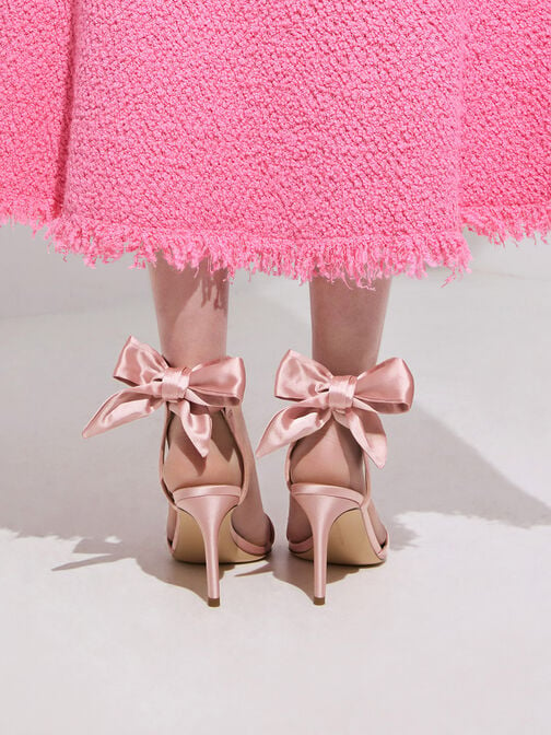 Satin Tie-Around Heeled Sandals, Pink, hi-res