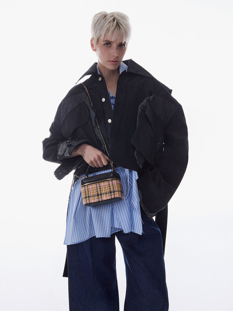 Arwen Tartan Top Handle Vanity Bag, Tartan Straw, hi-res
