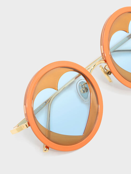 Heart-Shaped Frame Sunglasses, Orange, hi-res